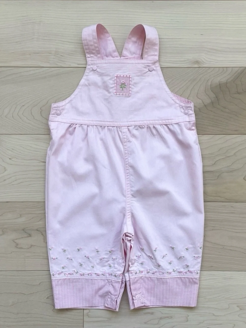 VTG Carter’s Baby Girls Easter Flower Embroidered Check Overalls in Pink 3-6M